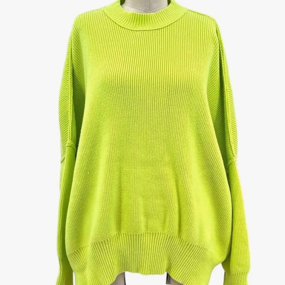 Free People Easy Street Ribbed Knit Tunic Sweater Size Small Citron Green - Picture 6 of 9